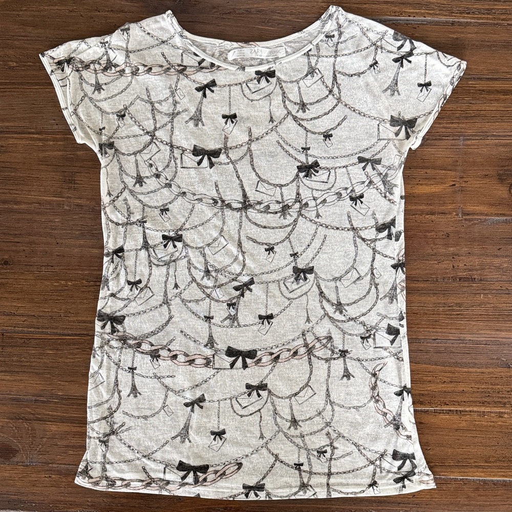 Zara Parisian Chain Novelty Print Vintage Tee
